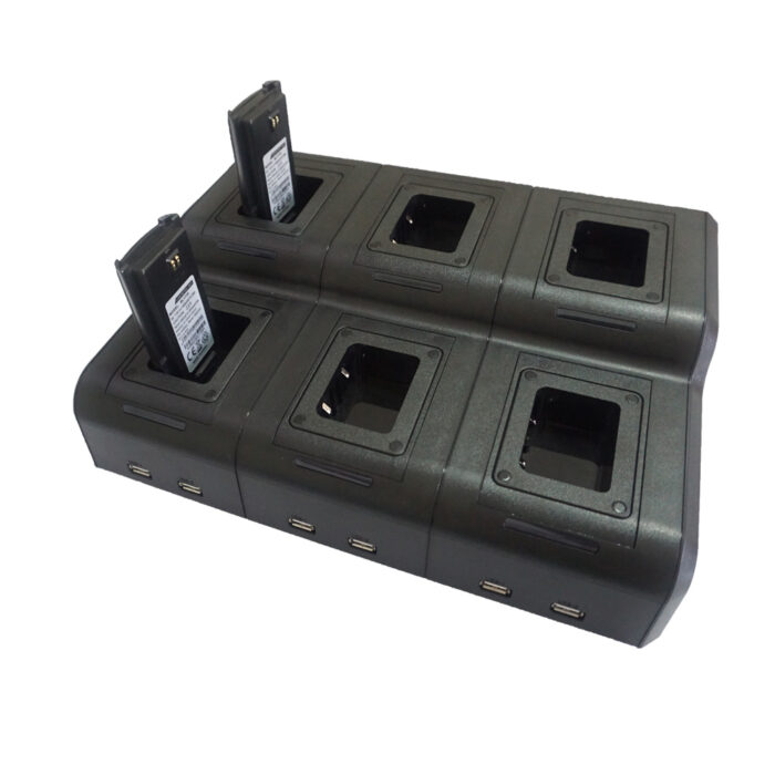 Universal 6 Bank Rapid Two-Way Radio Battery Charger With USB charging ports
