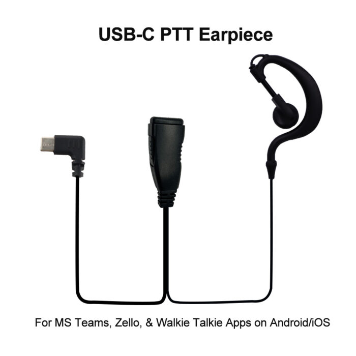 USB C PTT Earpiece with Mic for MS Teams, Zello, & Walkie Talkie Apps on Android and iOS