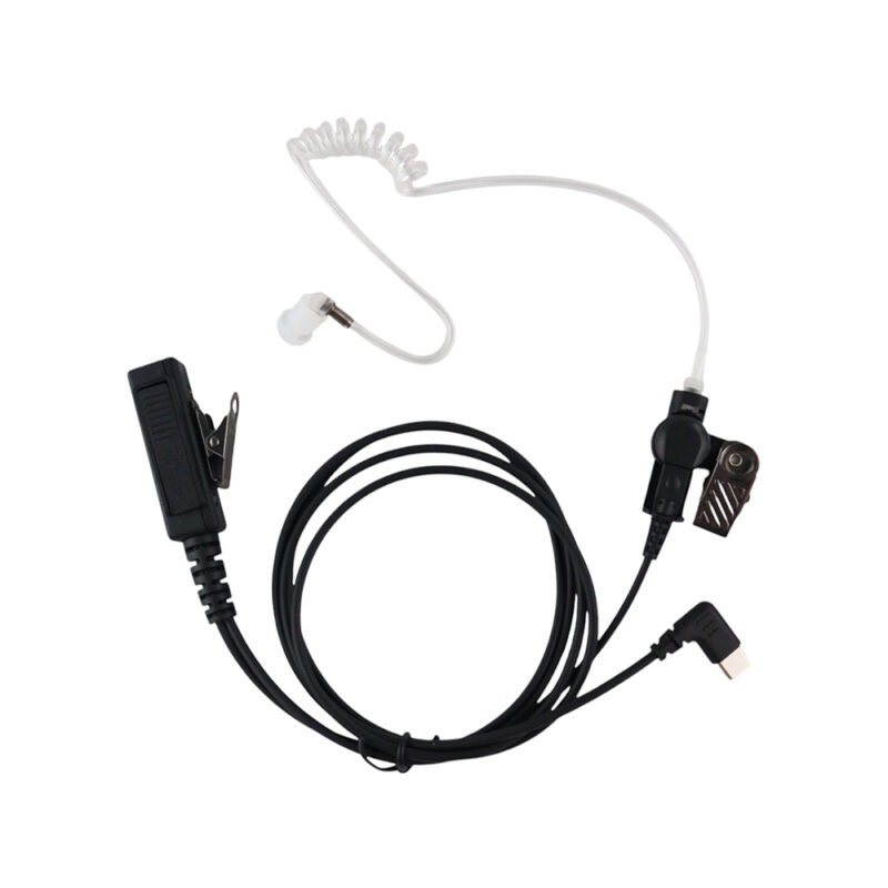 USB-C Acoustic Tube Earpiece with PTT Button & In-Line Microphone, Compatible with Zello, Microsoft Teams & Walkie Talkie Apps for Android iOS Smartphones