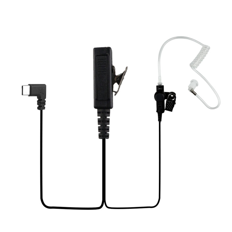 USB-C Acoustic Tube Earpiece with PTT Button & In-Line Microphone, Compatible with Zello, Microsoft Teams & Walkie Talkie Apps for Android iOS Smartphones